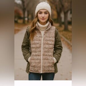 Lands’ End Paisley Quilted Puffer Vest XS | NWOT Zip Front Layering
